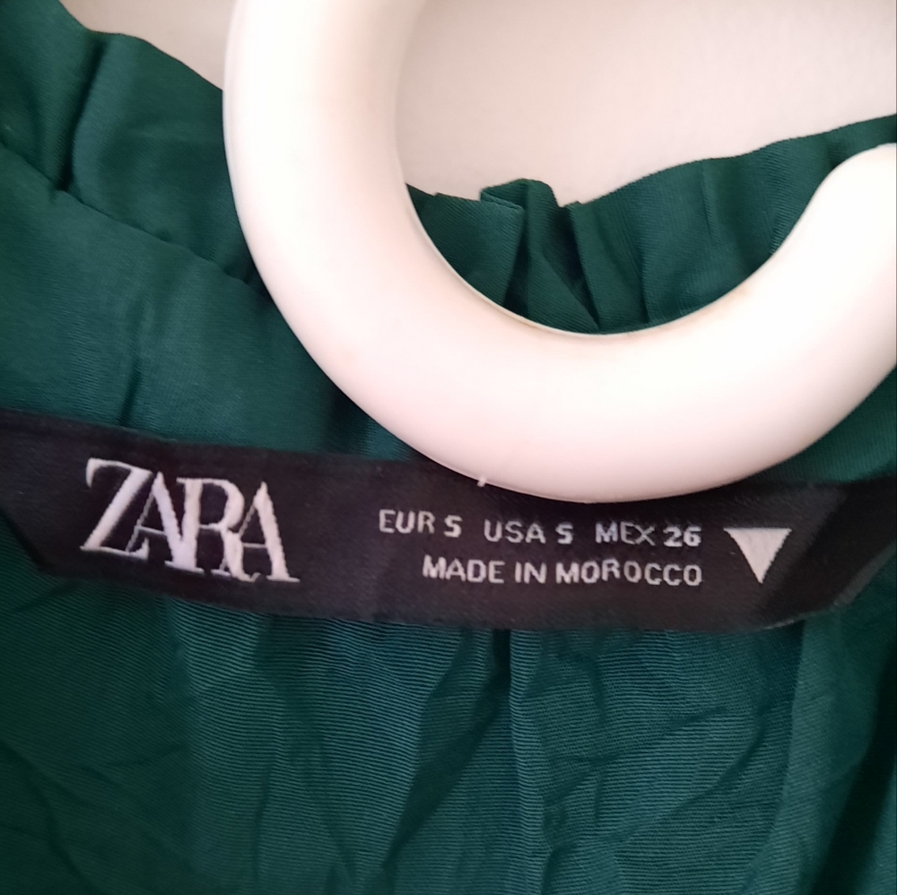Zara Voluminous Taffeta Green Tiered Min Dress Bloggers Favorite Balloon Sleeve - Picture 11 of 16